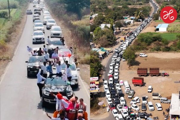 बाबोव्व…! शिवले-थिटे-पवारांचे अर्ज भरायला १२०० गाड्यांचा ताफा : राष्ट्रवादीने दिली प्रचाराची विजयी सलामी